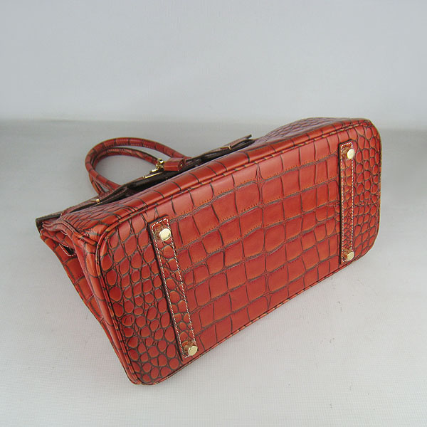 High Quality Fake Hermes Birkin 35CM Crocodile Veins Leather Bag Dark Orange 6089